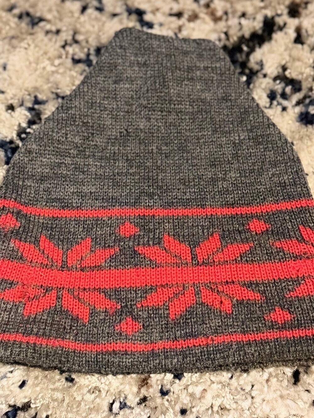 Vintage Wigwam Snowflake Knit Beanie Gray Red 100% Wool USA